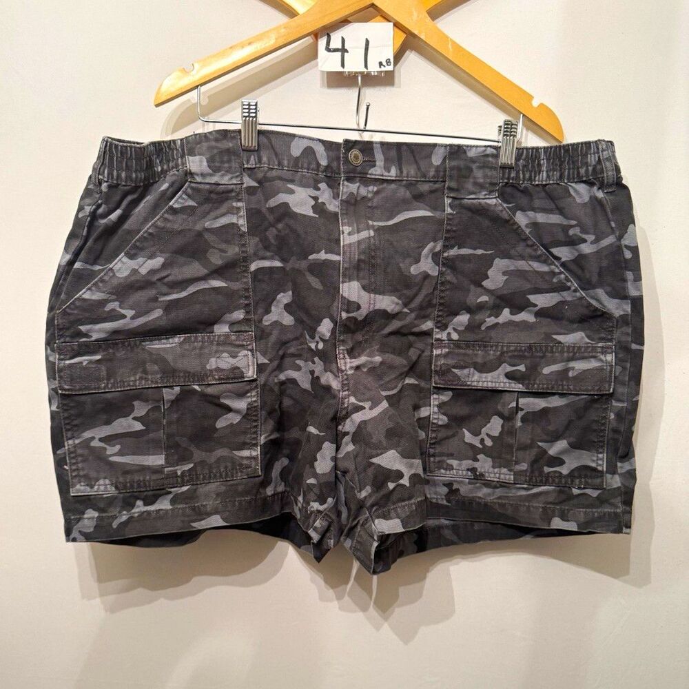 RedHead Mens Cargo Shorts Gray Black Camo Cotton Canvas Flat Front Cargo Pockets